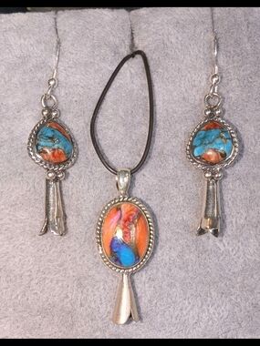 Southwest Sterling And Dahlia Earrings & Pendant Set